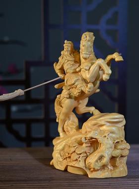 黄杨木雕骑马关公武LGI财神书家居摆刻件摆桌办公装饰饰品工艺品