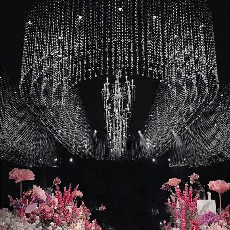 婚珠庆吊顶铁艺道具台婚礼装堂椭圆环黑色架子酒店舞布UPM置水晶