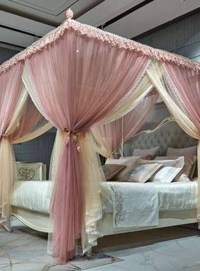 落蚊帐风落地式款公主三新开门地宫廷.遮光床幔EMX家用.床帘