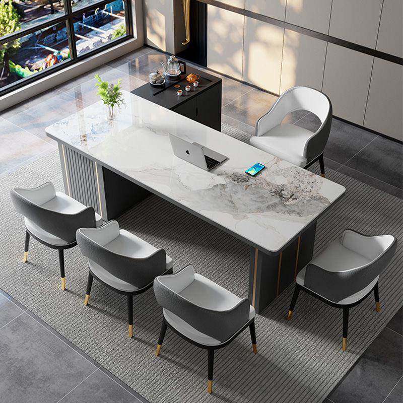 现代简室约岩板茶桌椅组合办公茶分桌EQM一体整一套轻奢茶台体式