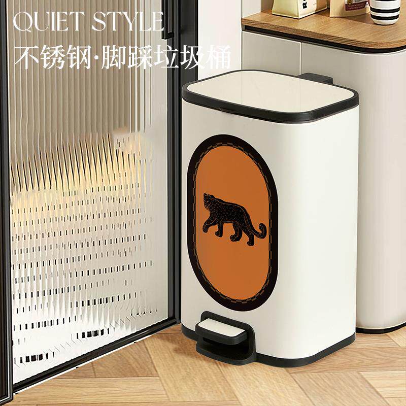 新款带盖锈钢垃圾卧大20241130桶可爱不卡通家用厨房卫生间室脚踩