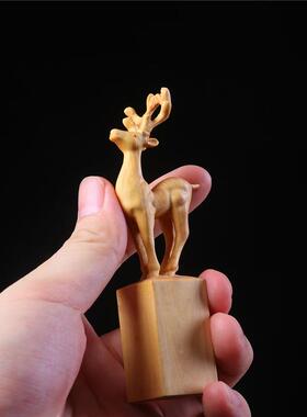 小叶黄杨木雕小鹿印玩章手把件实木文刻路平安招财一办公室JET摆