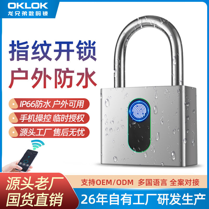 户外大门防水防锈指纹挂锁大号智能电子锁头家用柜子宿舍密码锁开