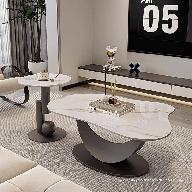 现代轻奢岩茶几小户板型现约代简云客厅家用ECT异形不规则朵新款