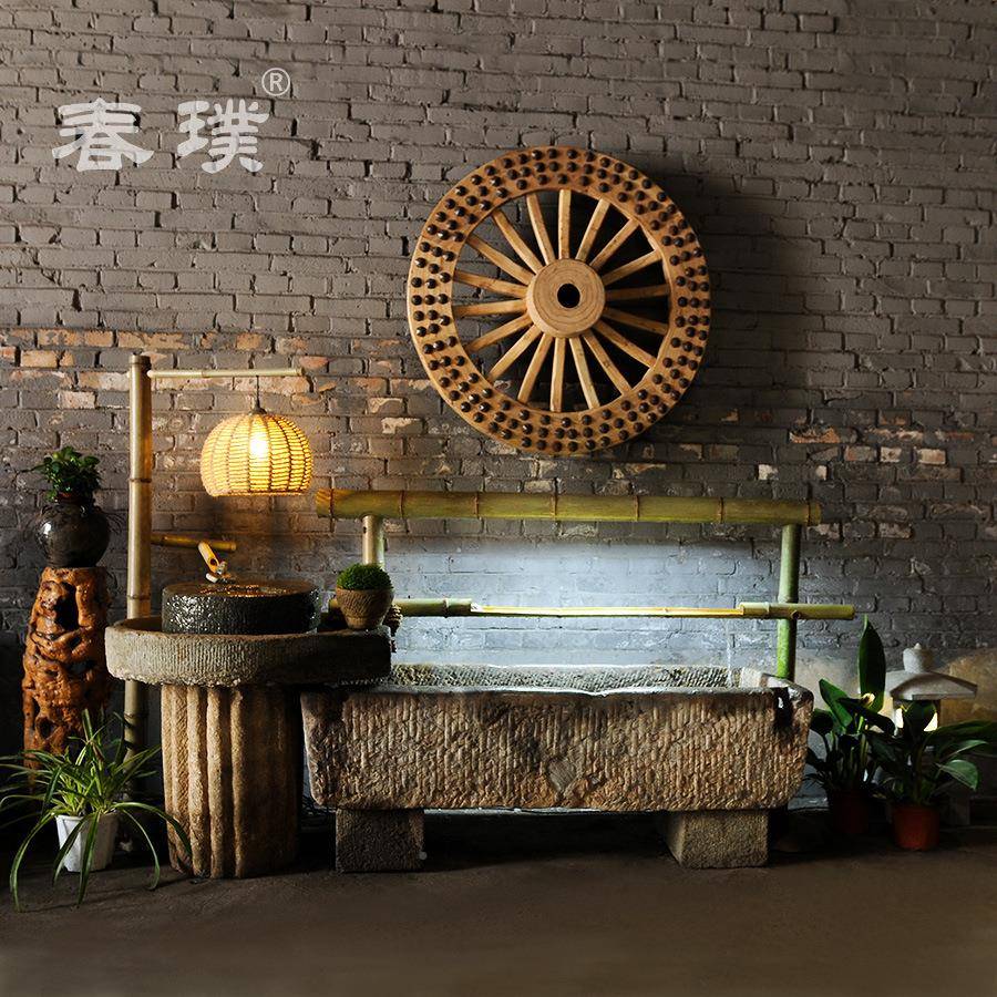 老石ERS槽流水摆件户外庭院石阳缸景观旧头鱼缸花盆槽猪台水景组