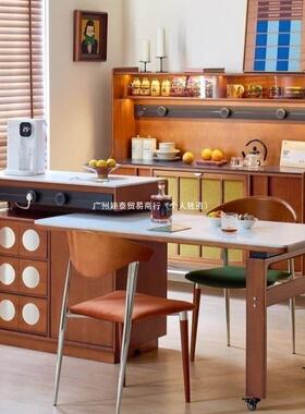 实木岩板户TMJ型奶油台餐桌一岛体家用旋转能伸缩多功小简约原木