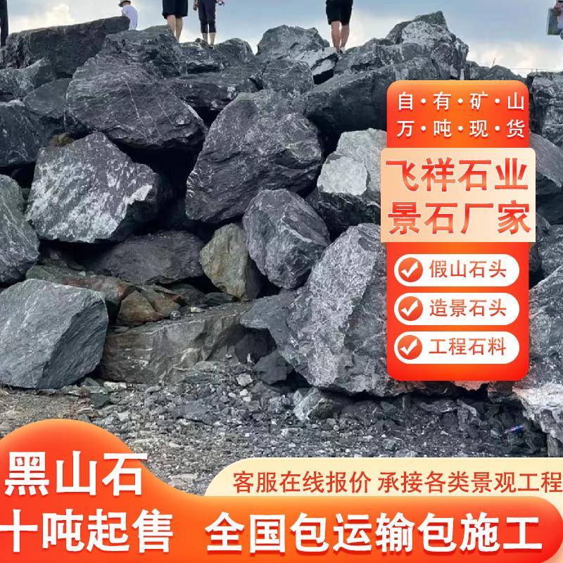 料山石造景石头园观林景石假山石鱼池石头黑水系泊岸石黑山石天草