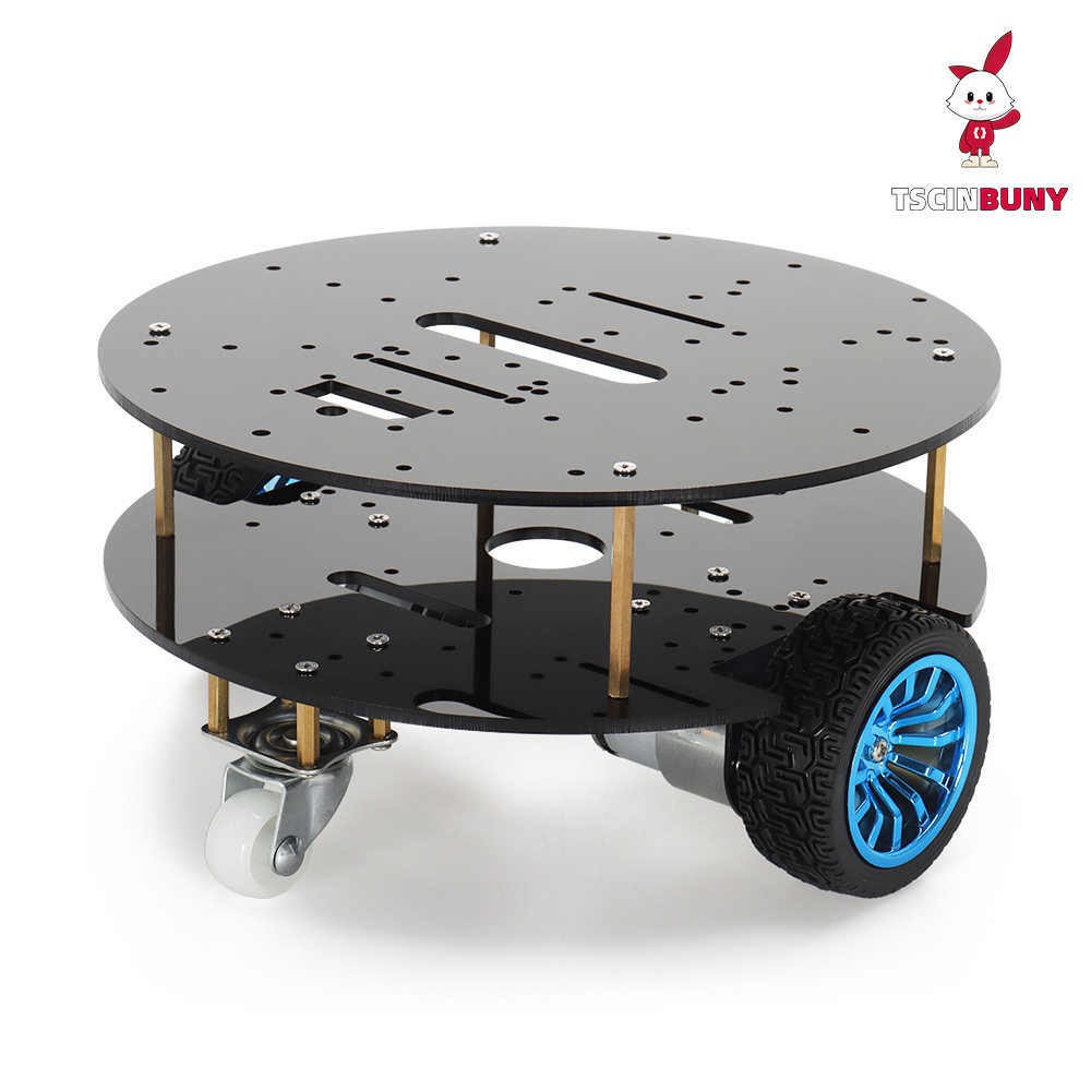 跨境STM32二驱差速圆盘底盘520编码器电机ROS智能小车铝合金两层
