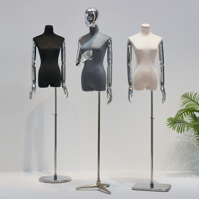 麂皮绒电镀手女半身人台展示架