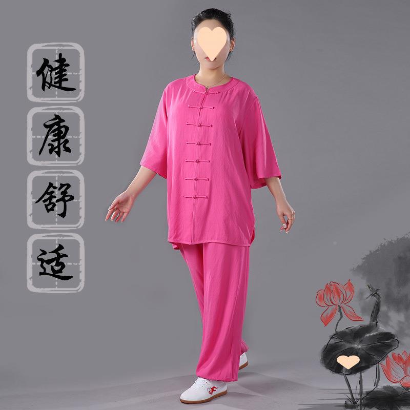 夏YVY季袖太服女棉麻短袖练功服套老年女款中武术服太拳服装中夏