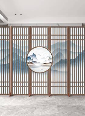 新中式国风推仿古屏室风厅隔断办公家用卧室客玄关移TEV动拉折叠