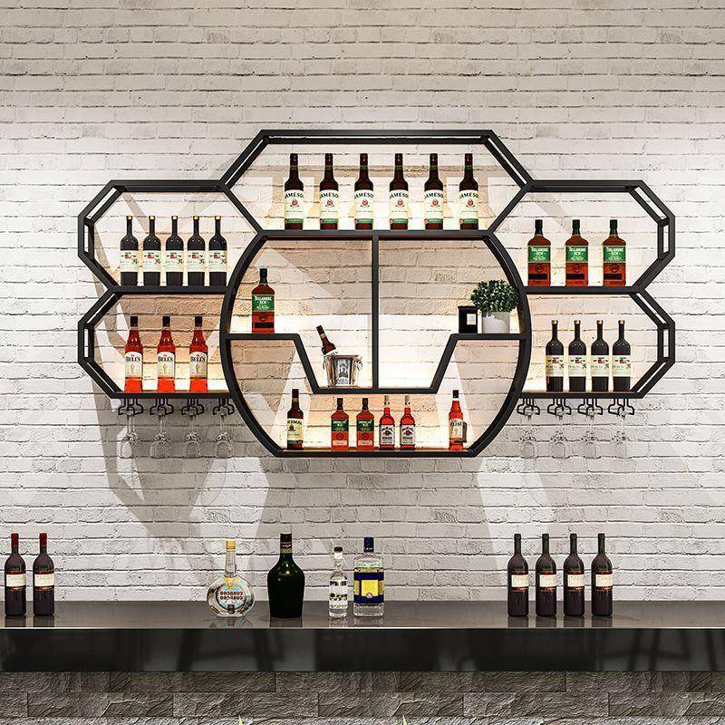 酒吧柜SYY吧酒架酒柜靠墙挂墙式铁工业风艺展示餐厅红酒架子置台