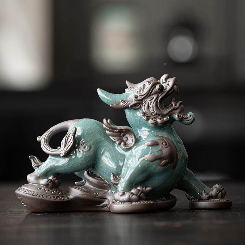 中式陶瓷貔关貅茶摆件一对宠茶具家居客OBF厅玄装饰办公室品桌面