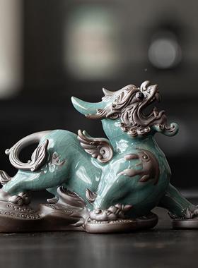 中式陶瓷貔关貅茶摆件一对宠茶具家居客OBF厅玄装饰办公室品桌面