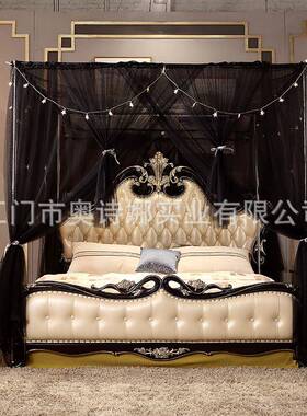 新XYL款公主风灰色蚊宫廷四门落开双层帐蚊帐黑色加密梦幻方顶地