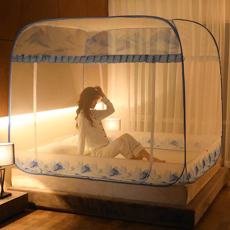 新款大顶免安装蚊帐底蒙包ZWT三开古门方顶有蚊帐钢丝可折密叠加