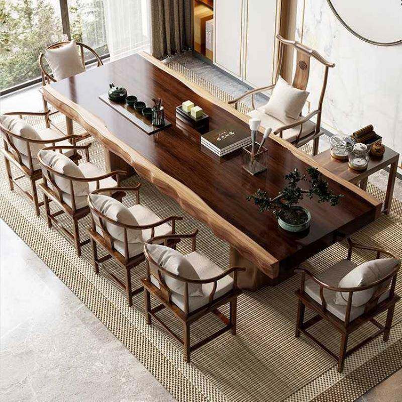 新新款茶几客桌厅实木茶组HHA式合原木不规则茶台办公室中泡茶桌