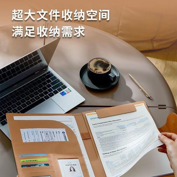 皮质文件秘夹a4资料夹卡文件收纳大容片MOQ多功能书夹书写板量夹