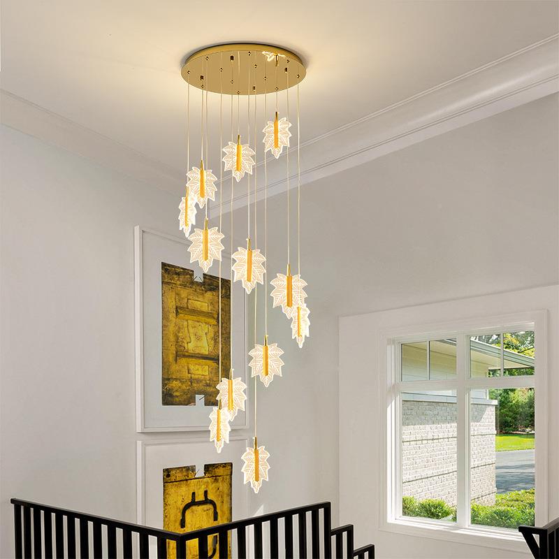 楼吊灯现代简约餐别墅售楼部复意式楼创个性艺术枫788叶吧台厅梯