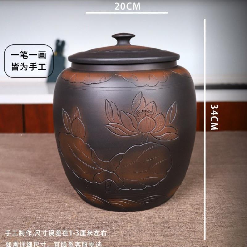 tt大虫嘴陶米缸瓷家用米桶带盖厨房储米罐存FMQ面封粉防防潮密紫