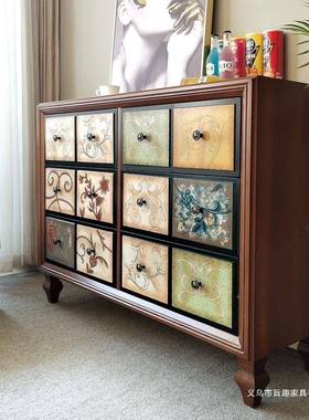 美式绘实木PVZ斗柜墙储物子抽屉客厅靠卧室收纳柜阳台大容彩量五
