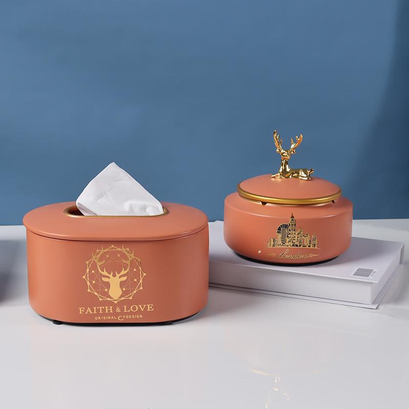 用陶瓷带盖烟灰缸186轻防飞灰创烟缸个性意奢潮流简约家客厅装饰