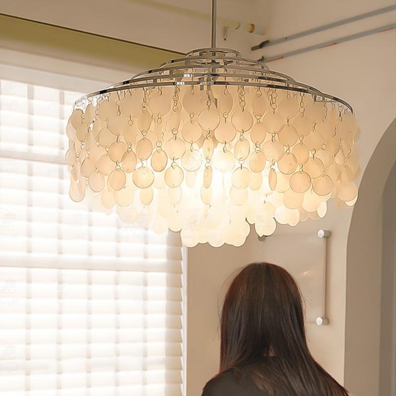 法式轻奢客厅954贝壳吊灯现代简约大餐厅风铃主卧室灯厅红主灯网