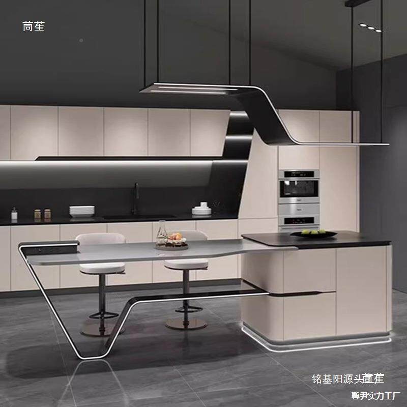 v龙抬头轻奢沃体顿岩333板齐平不锈台钢字型脚家用岛台餐桌一茶工