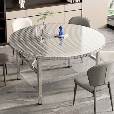 加304不锈钢转厚圆AMU桌员工叠食堂家用商用桌面可折盘大圆台饭餐