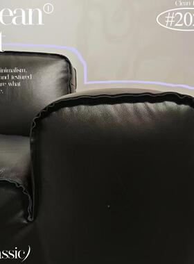 式头极简夏图用大黑牛沙发家客51034厅层皮加厚全青皮羽绒直排沙