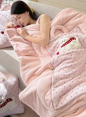 可两爱公卡通抱枕子被子用二合一手ZBT提式车载靠垫办室午睡毯枕