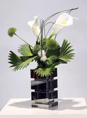 现酒代轻奢形叠层晶花器样板间售楼202414处店玄关仿水真花方艺软