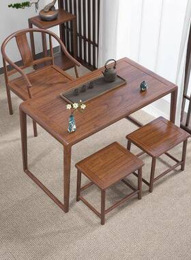 用老榆木台茶桌椅组合实木约小茶XCZ台新中式小户型家喝阳茶简桌