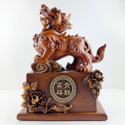 貔件貅摆纹富贵K77327招财木皮丘摆件创意中客式厅玄关书桌装饰品