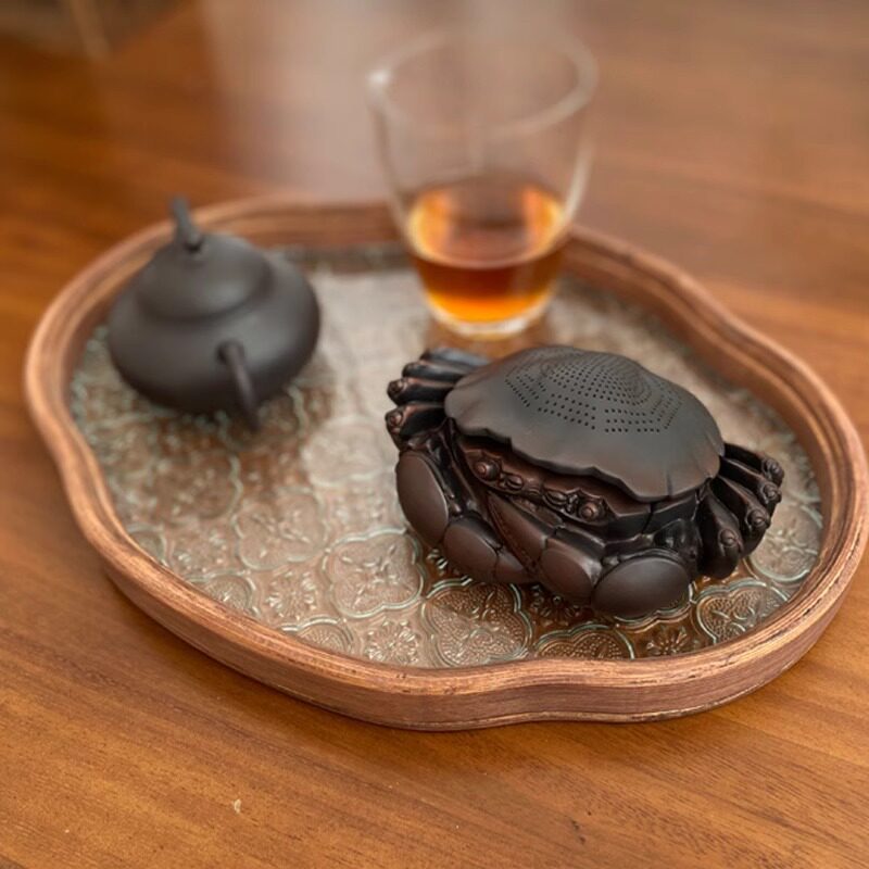 紫陶螃蟹一体过滤茶漏可养茶宠