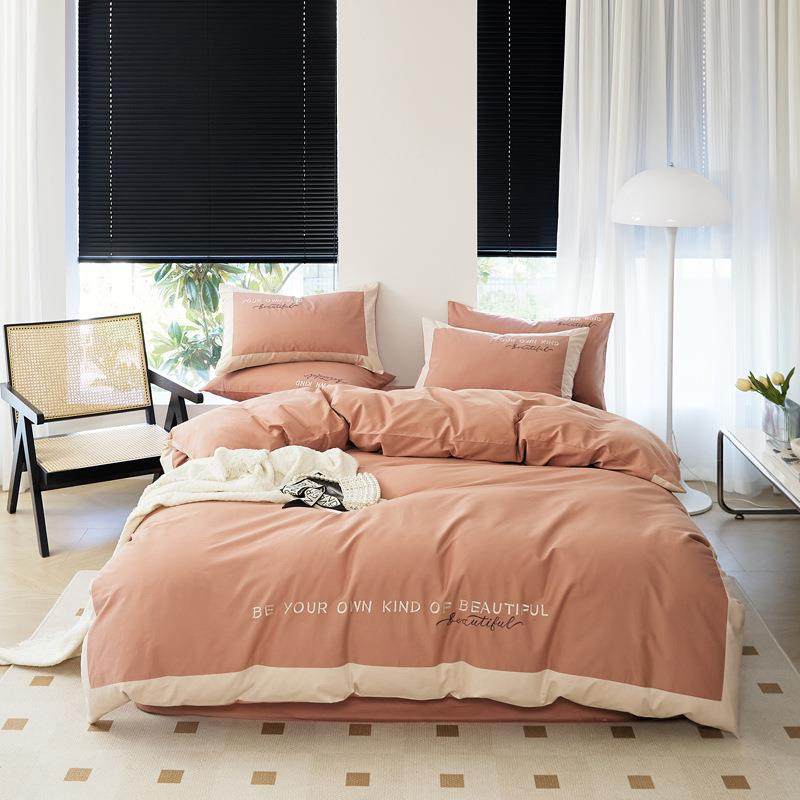 秋冬新款100支全棉长绒绣棉磨毛花拼边混搭纯色纯棉EH202411床用