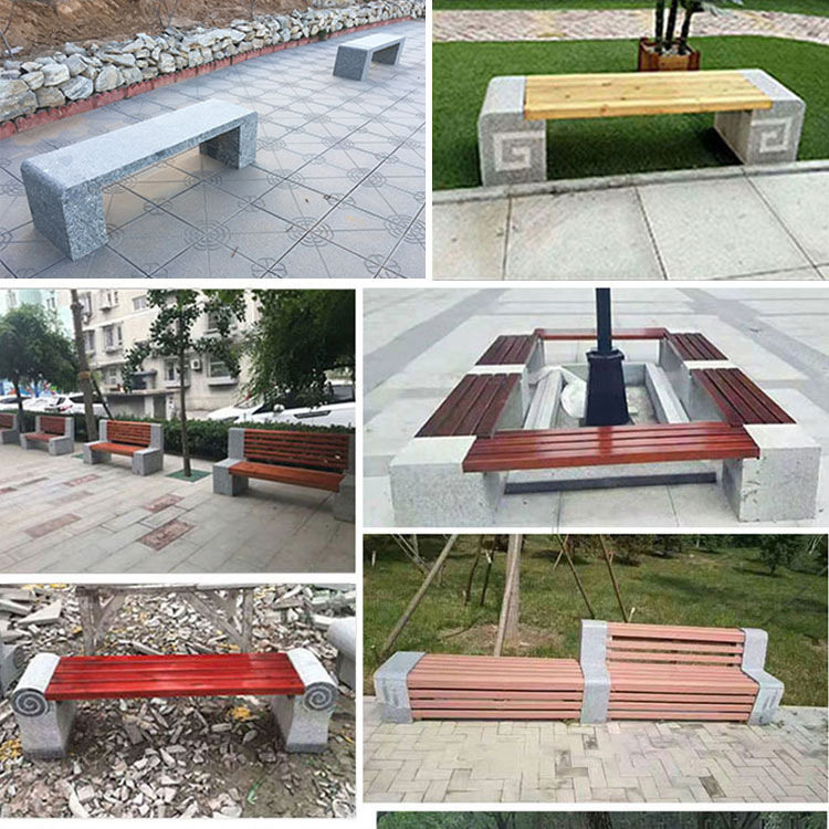 户外园林花岗岩防腐木长条石凳