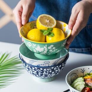 日式6英陌寸上花开高脚碗家用JRP陶瓷碗个性拉面碗汤碗蔬菜水果沙