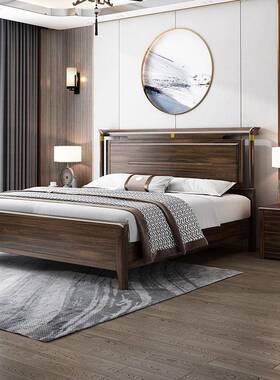 新民中式乌金木实.木床18米双人床奢高端PCZ宿高箱带储轻物主卧婚