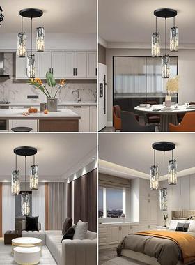 跨境轻奢水晶餐DFC厅灯美式工业插入灯吧台三头长风条铁式艺小吊