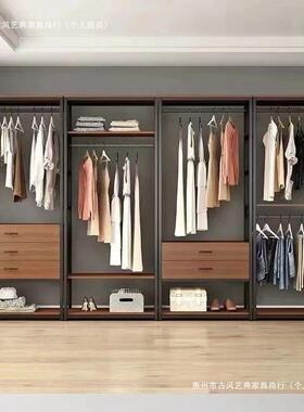 步入式衣柜落地衣架家用易FEQ带简抽屉收双层组合纳放式衣帽间架