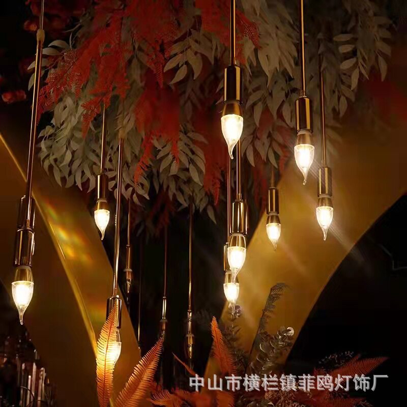 热销款婚庆道具铁艺电镀10头星光芦苇吊灯婚礼舞台布置装饰灯