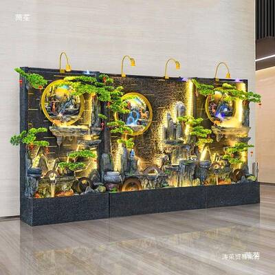 假山流风水喷泉水幕循墙屏环HWR水落地景观客厅饰摆装件