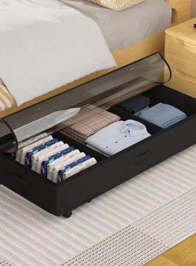 跨境床物下整理箱布艺抽可屉式带轮储箱滑轮明FUA视扁透平床底收