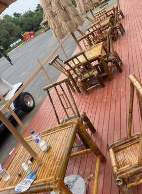 复古院竹桌椅组合竹椅户子老式竹桌子外方VGU桌庭茶桌几茶竹制品