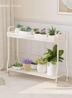 客厅移动花架阳台置物花层铁艺花架子落地式双室架内带EOG轮多肉