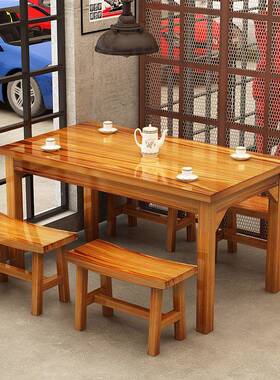 饭店档桌椅合实木快组餐桌椅吃烧烤UTK馆桌椅大排小早餐馆碳化桌