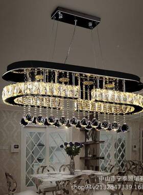 餐厅吊灯简约现代led创意餐吊智吧台具长方能形轻奢灯饭厅水DZA晶