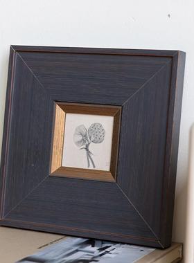 法式中古实木外框卧室MYN挂画宽边描空框中古风线稿装饰画空风画