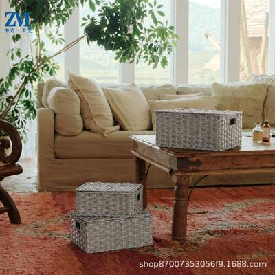 织亚马手逊仿藤带杂盖工编储物箱卧室IRD收纳篮桌面带盖家用物编